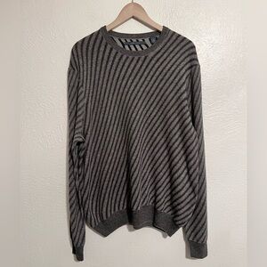 Perry Ellis Men’s Black & Gray Striped Crewneck Sweater XL